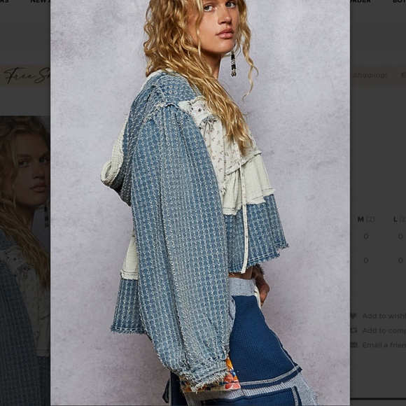 POL “ Daisy “ POL V-Neck Textured Denim Hoodie Top 24AB - Picture 3 of 6